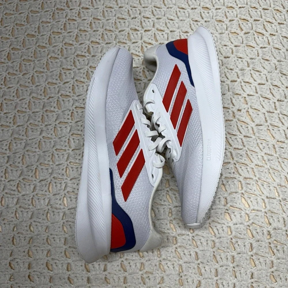 Adidas Runfalcon 5 Shoes Men Size 8.5 Running Sneakers White Red Blue IE8818